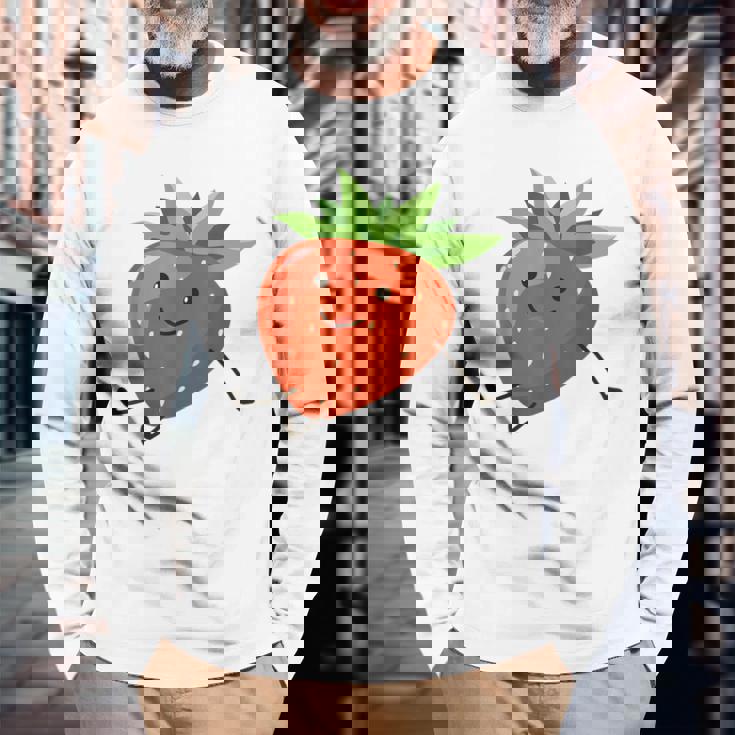 イチゴのハロウィンコスチューム かわいい怠惰なイチゴの果実 長袖Tシャツ 高齢者への贈り物