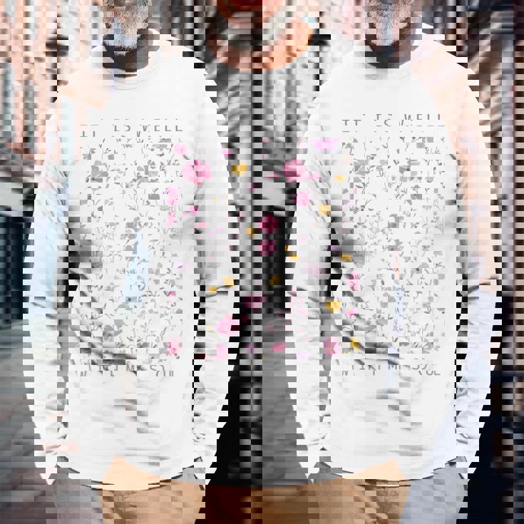 イット・イズ・ウェル・ウィズ・マイ・ソウル 長袖Tシャツ 高齢者への贈り物