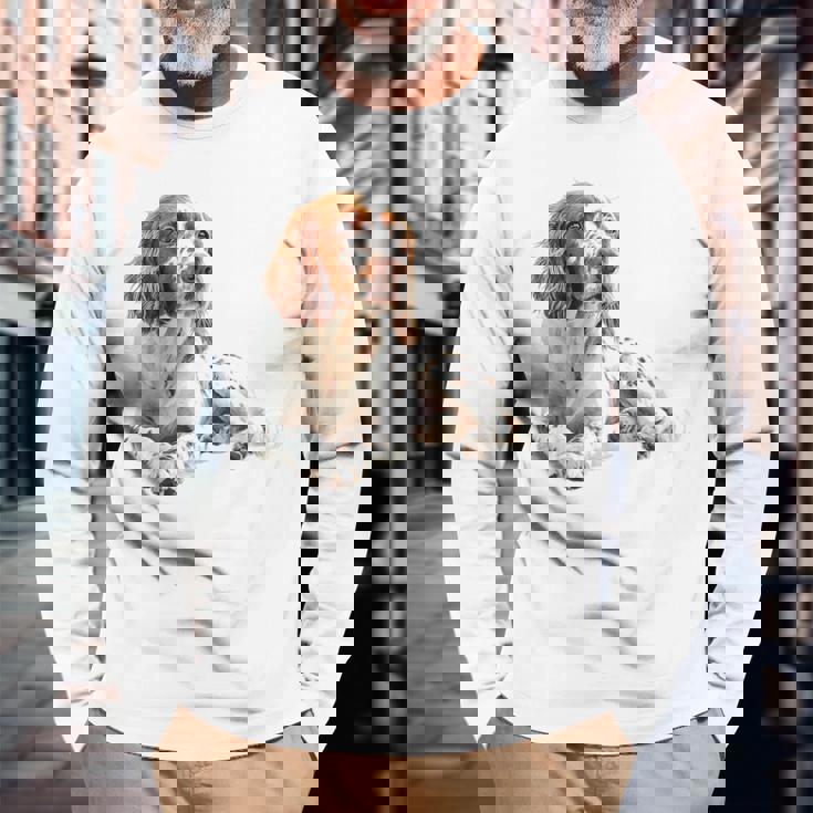 イングリッシュセッター 犬 モチーフ ペット アートワーク イングリッシュセッター 長袖Tシャツ 高齢者への贈り物