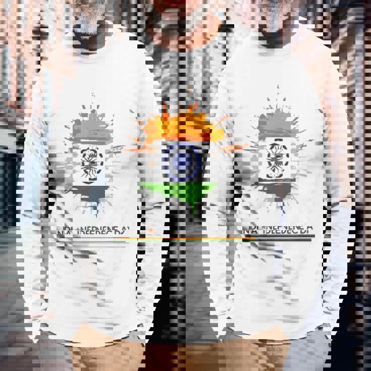インド独立記念日 1947年8月15日 インド国旗 愛国心 長袖Tシャツ 高齢者への贈り物