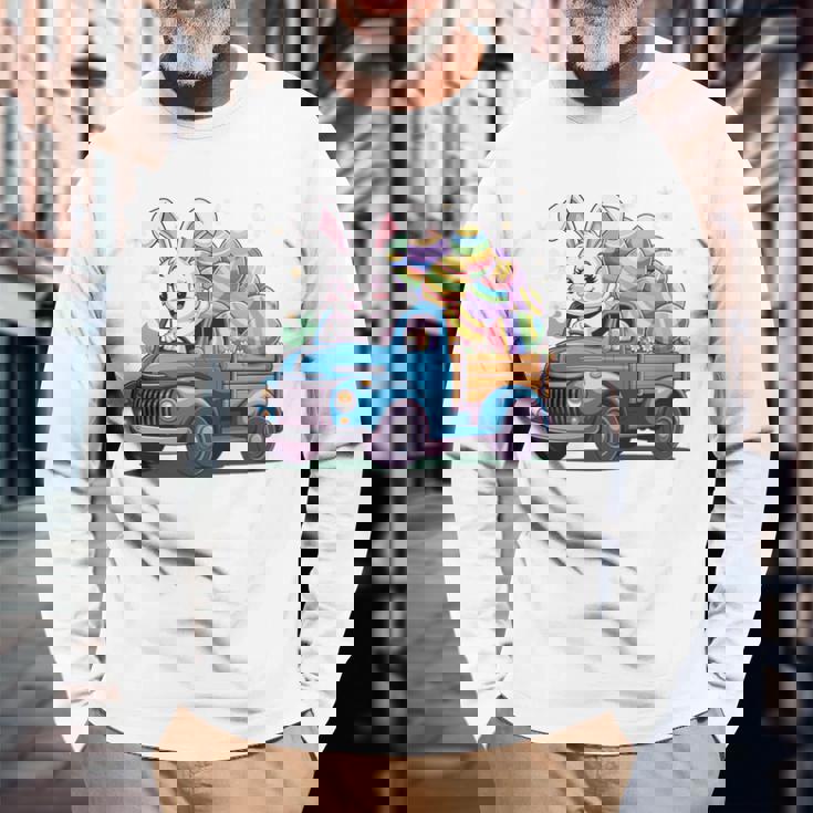 イースタートラッカー-面白いイースターバニーボーイズイースターネストトラック 長袖tシャツ 長袖Tシャツ 高齢者への贈り物