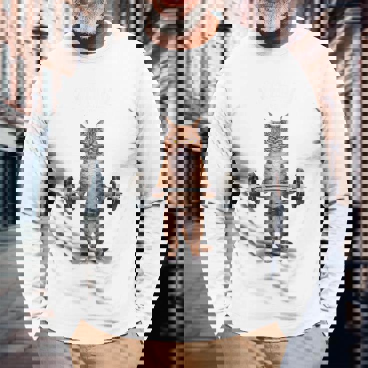 ウェイトリフティング 筋トレ バーベル やる気がないなら家に帰れ 赤毛 猫 ねこ 長袖Tシャツ 高齢者への贈り物