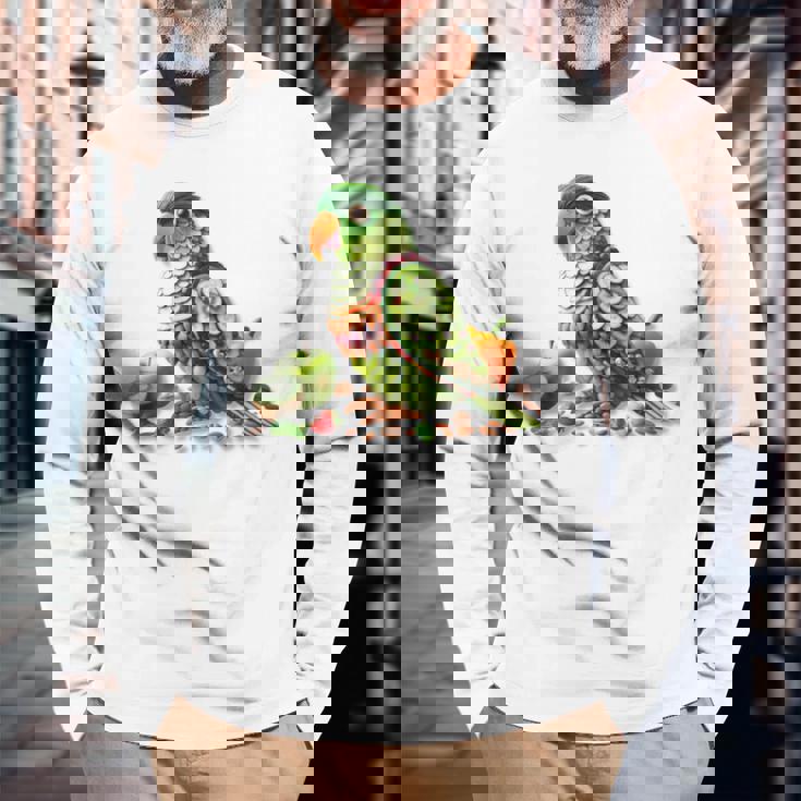 ウロコインコ フルーツアート トロピカル キウイ りんご ナッツ 長袖Tシャツ 高齢者への贈り物