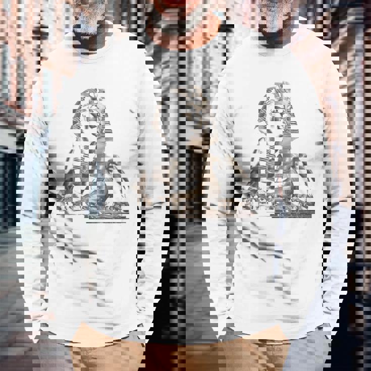 エジプト スフィンクス 神秘 ラムセス バックプリント 長袖Tシャツ 高齢者への贈り物