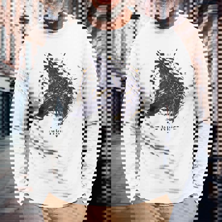 エジプト古代-面白いクールな神々 エジプトアヌビス 長袖Tシャツ 高齢者への贈り物