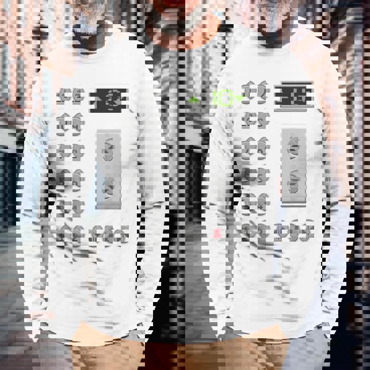 エレベーターボタン おもしろエレベーター 長袖Tシャツ 高齢者への贈り物