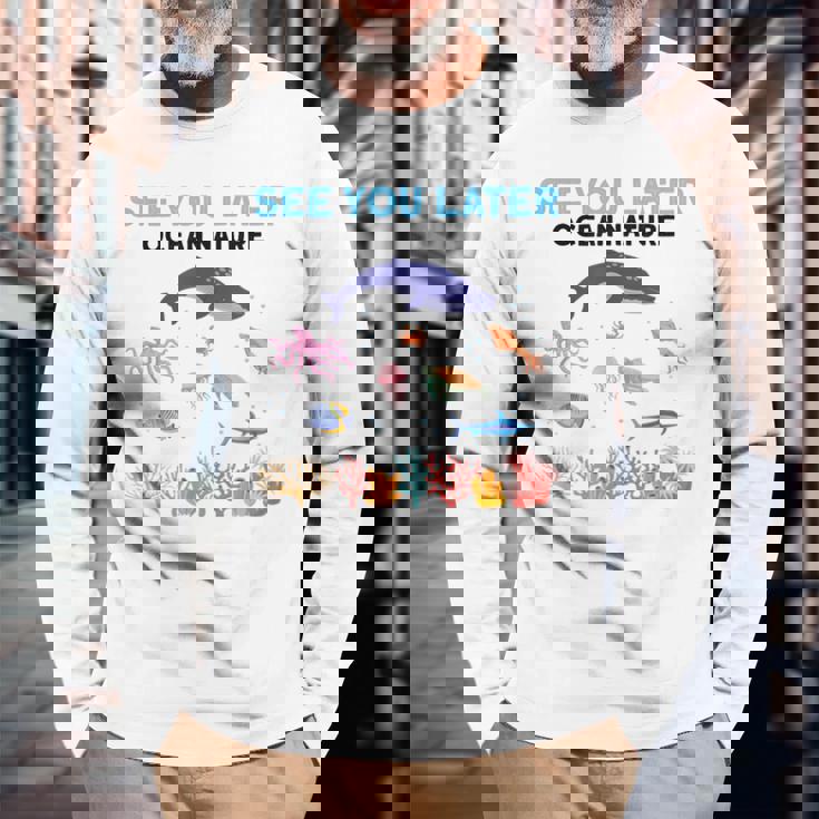 オーシャンネイチャー 未来の海洋生物学者 科学者 長袖Tシャツ 高齢者への贈り物