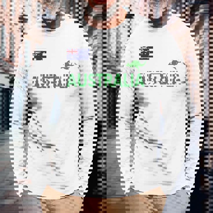 オーストラリア 国旗 カンガルー サッカー ラグビー フットボール 水泳 応援 長袖Tシャツ 高齢者への贈り物