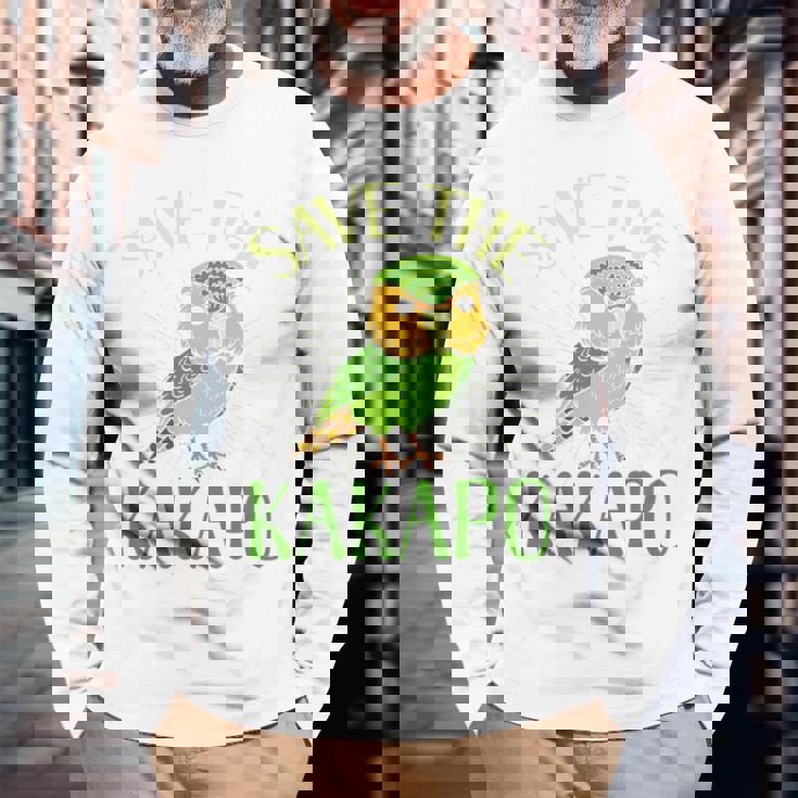 カカポ絶滅危惧保全啓発鳥を救え 長袖tシャツ 長袖Tシャツ 高齢者への贈り物