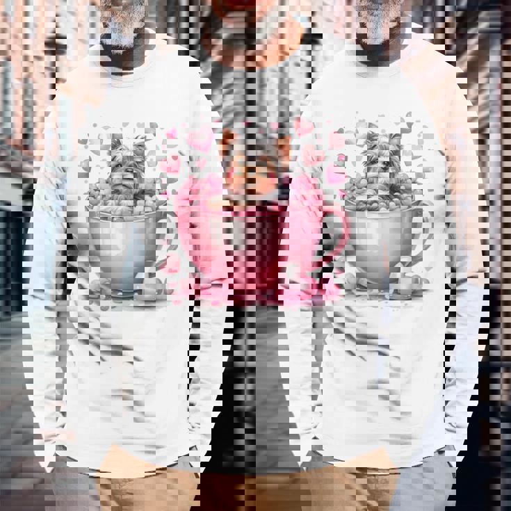 カップに入った子犬 長袖tシャツ 長袖Tシャツ 高齢者への贈り物