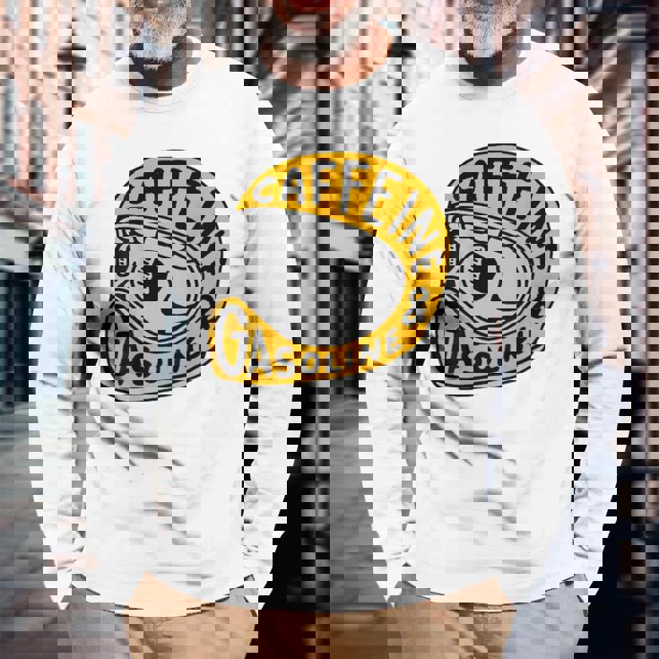 カフェインとガソリン 長袖Tシャツ 高齢者への贈り物