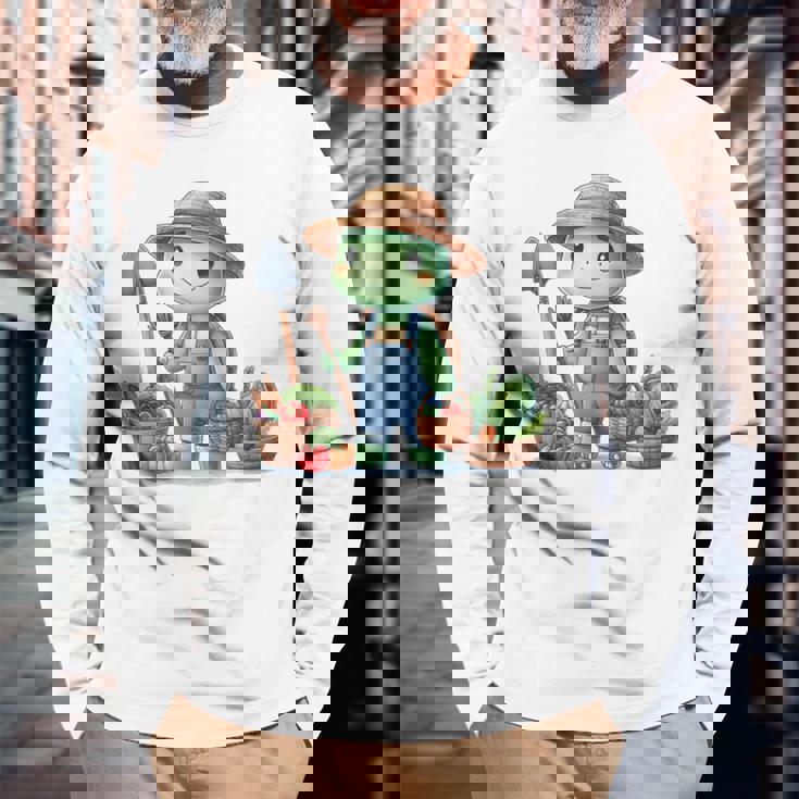 カメは農夫、かわいいデザイン。 長袖Tシャツ 高齢者への贈り物