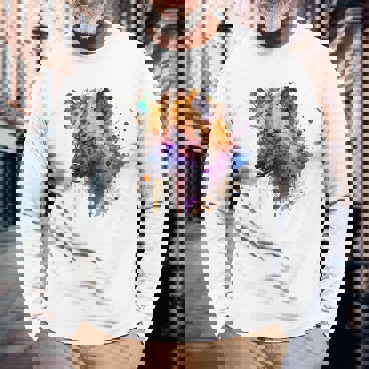 カラフルなハイエナプレデター 水彩画携帯電話ケース 長袖Tシャツ 高齢者への贈り物