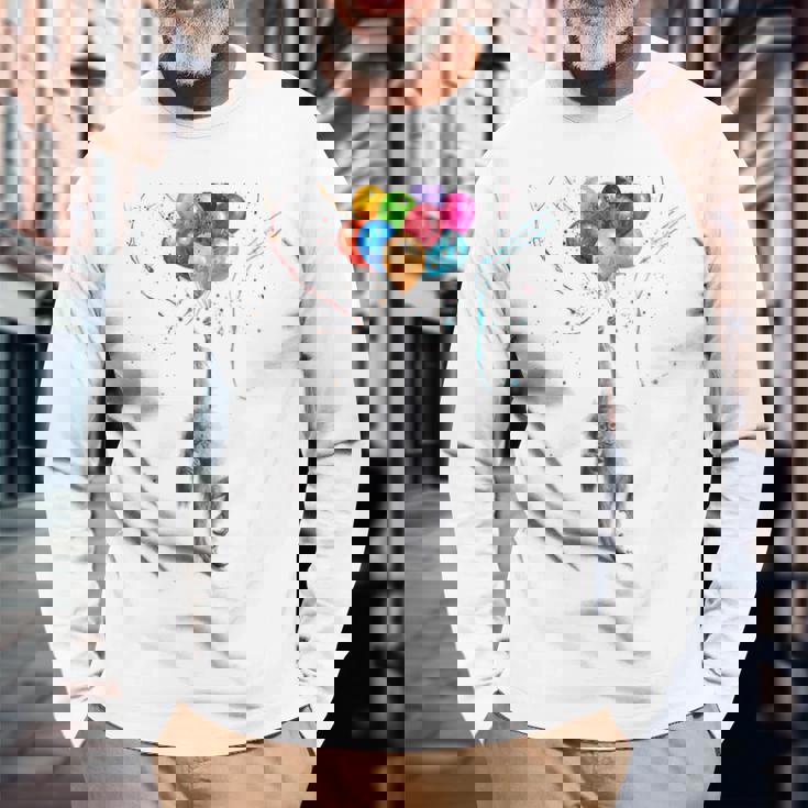 カラフルな顔 赤ちゃん オランウータン ハンギングバルーン グラフィック 猿 長袖Tシャツ 高齢者への贈り物