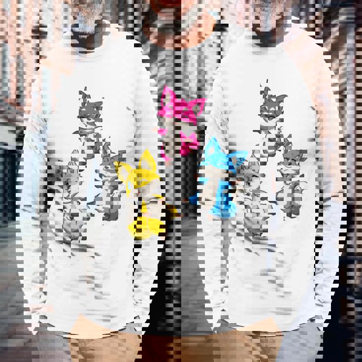 カワイイ・パンセクシュアル・プライド・フォックス 長袖tシャツ 長袖Tシャツ 高齢者への贈り物