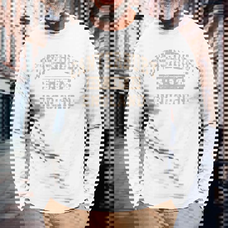 カンタベリー イングランド Uk Est Year Athletic Beige Distressed 長袖Tシャツ 高齢者への贈り物