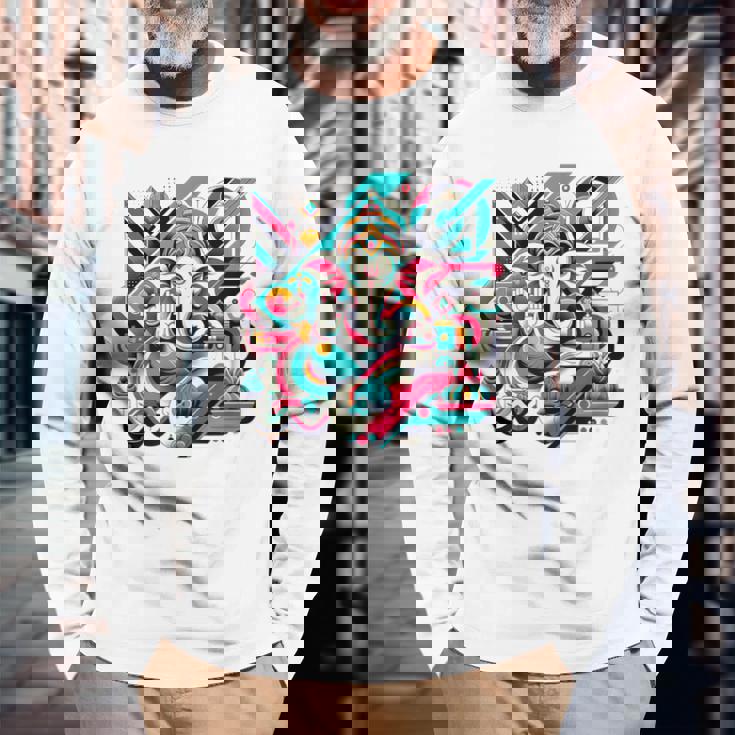 ガネーシャモダンポップ 長袖Tシャツ 高齢者への贈り物