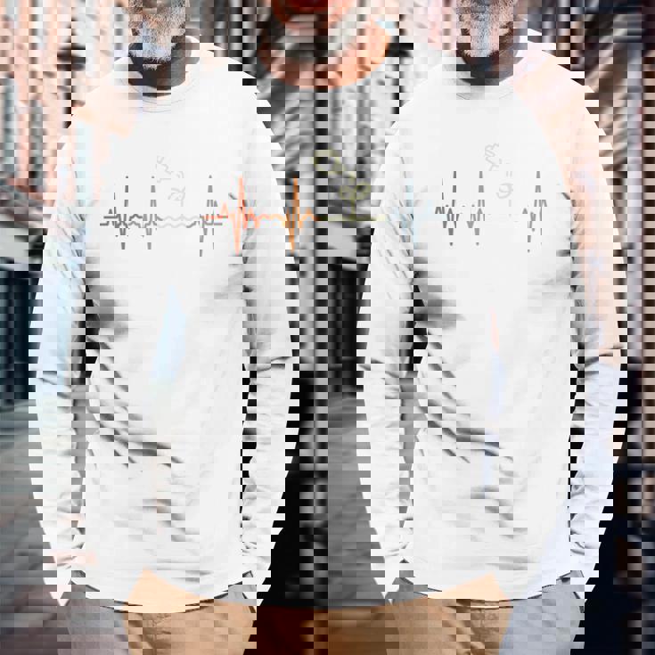 ガーデニング心電図レトロ園芸家脈線心拍 長袖tシャツ 長袖Tシャツ 高齢者への贈り物