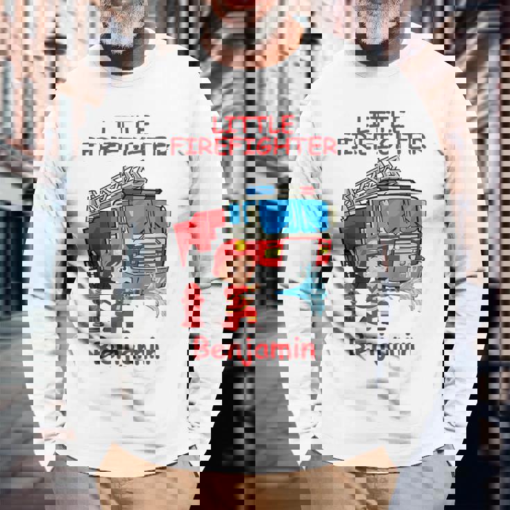 キッズ 消防署の消防車 小さな消防士ベンジャミン 長袖Tシャツ 高齢者への贈り物