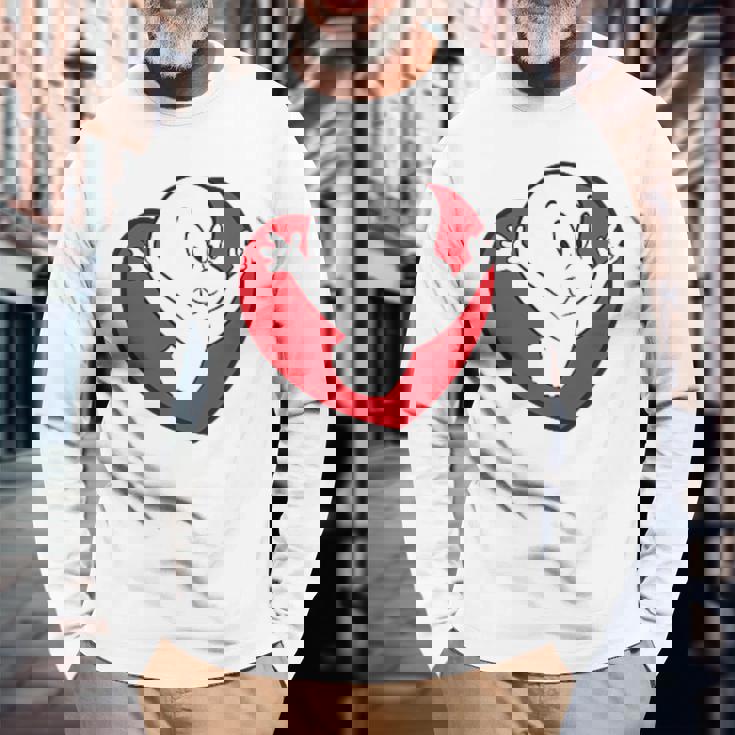 キャスパー・ザ・フレンドリー・ゴースト バレンタインデーのフロント&バック 長袖Tシャツ 高齢者への贈り物