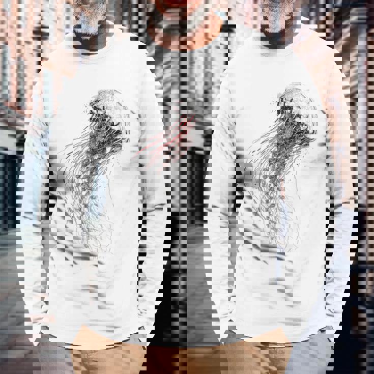 クラゲ 図面 グラフィック 動物 アート クラゲ 長袖Tシャツ 高齢者への贈り物