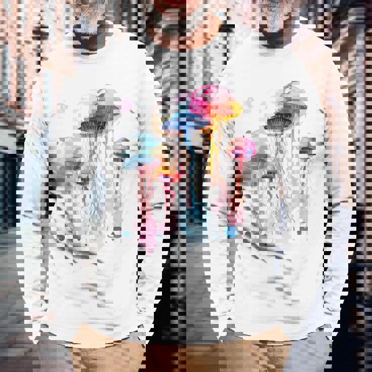 クラゲ 幾何学 動物 カラフル 抽象 アート クラゲ 長袖Tシャツ 高齢者への贈り物