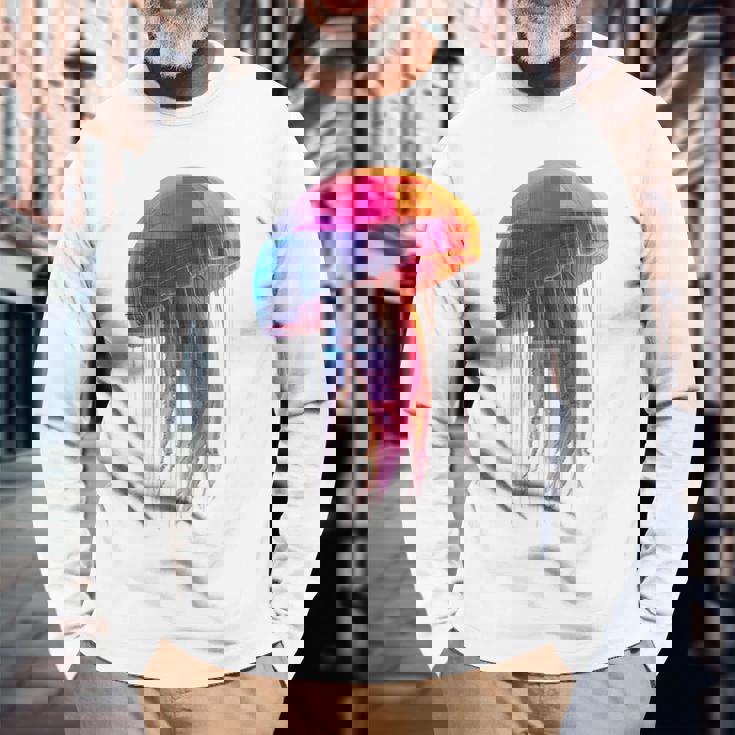 クラゲ 幾何学模様 動物 抽象 カラフル アート クラゲ 長袖Tシャツ 高齢者への贈り物