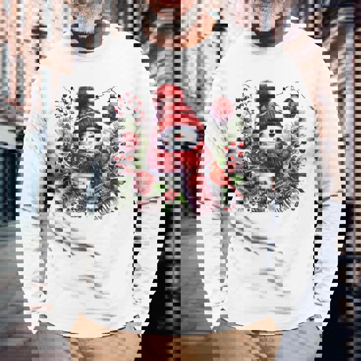 クリスマスの雪だるま 長袖Tシャツ 高齢者への贈り物