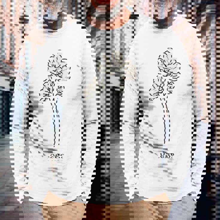 クール コスモス ボタニカル 花 かわいい コスモス 花好き 長袖Tシャツ 高齢者への贈り物