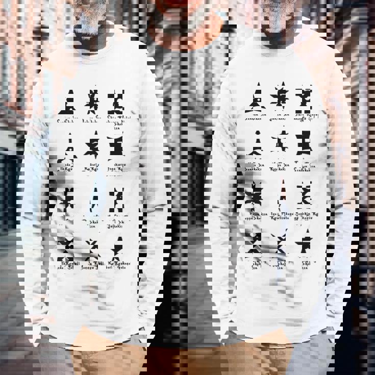 クールなタイプの忍者スターと手裏剣格闘技tシャツ 長袖Tシャツ 高齢者への贈り物