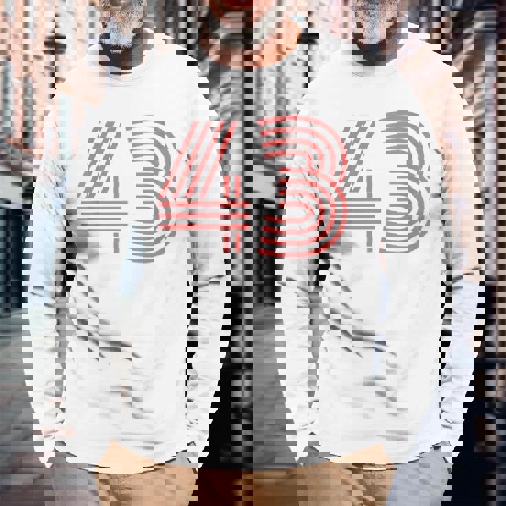 クールなレトロなレタリングジャージ、背番号43 Fourtythree 長袖Tシャツ 高齢者への贈り物