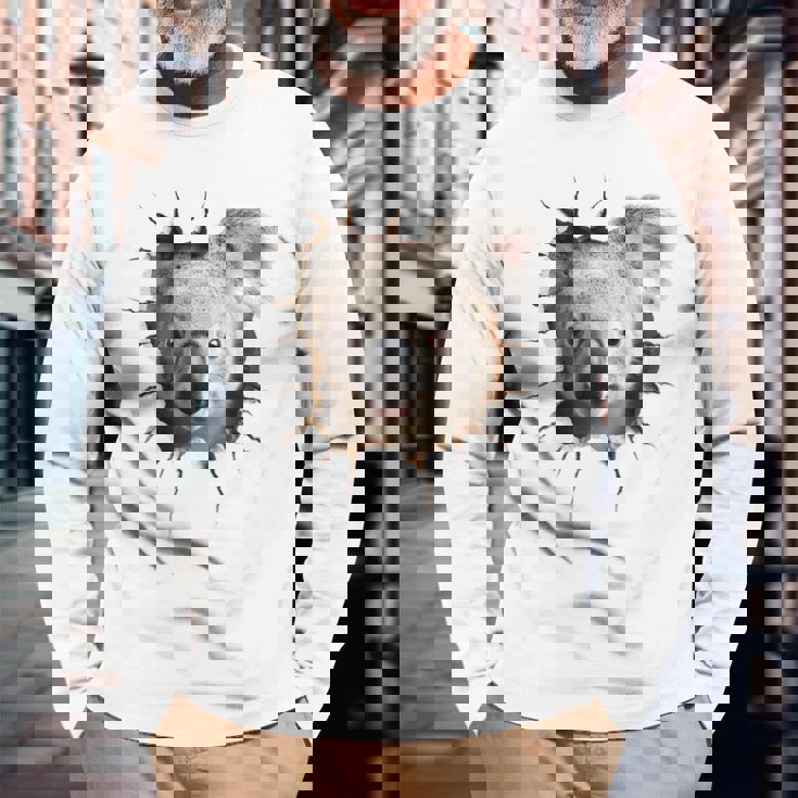 コアラ アニマル柄 動物園 ポートレート イラスト かわいい コアラ 長袖Tシャツ 高齢者への贈り物