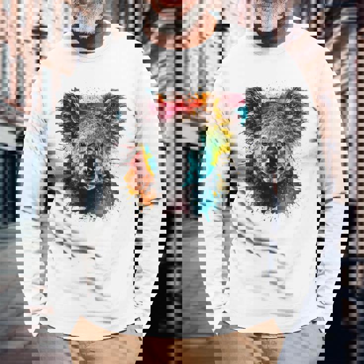 コアラ アートワーク カラフル アートアニマル コアラ 長袖Tシャツ 高齢者への贈り物