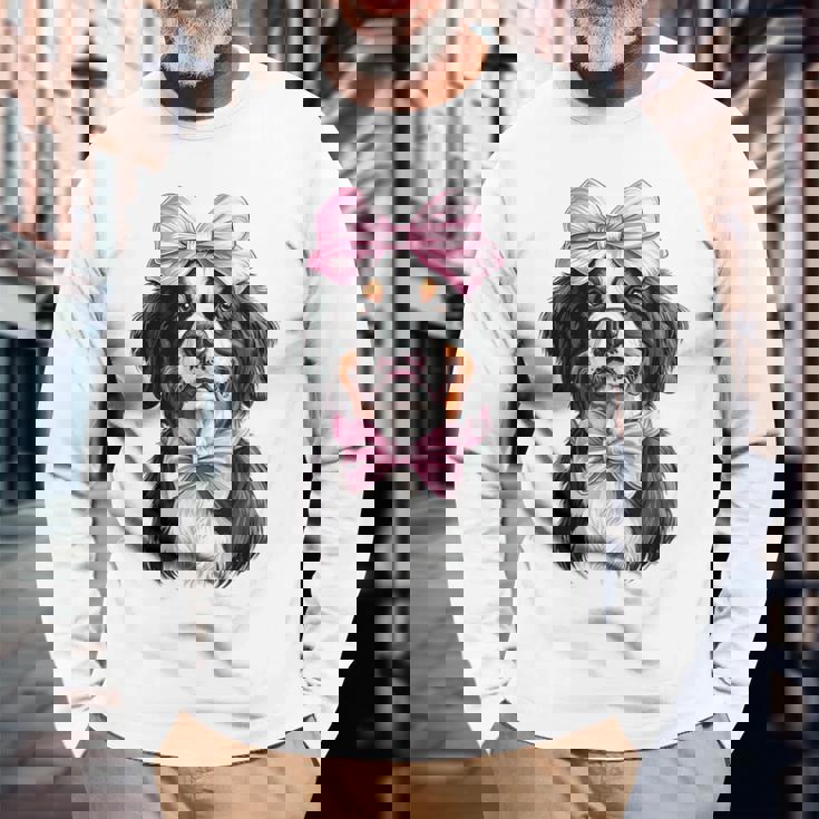 コケットボウ バーニーズマウンテンドッグ ママピンクリボンガール 長袖Tシャツ 高齢者への贈り物