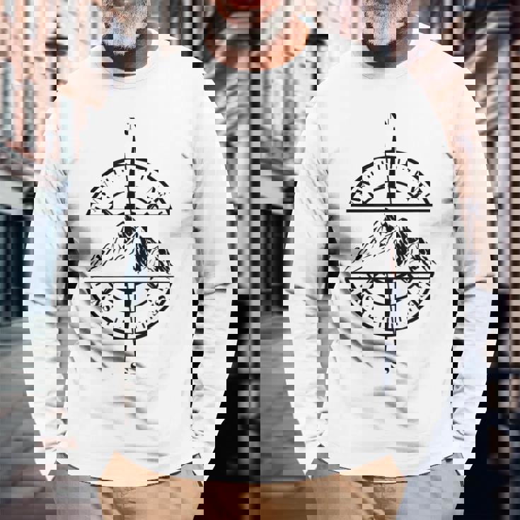 コンパス ローズ マウンテン シーン 自然 恋人 ハイキング バックパッキング 長袖Tシャツ 高齢者への贈り物