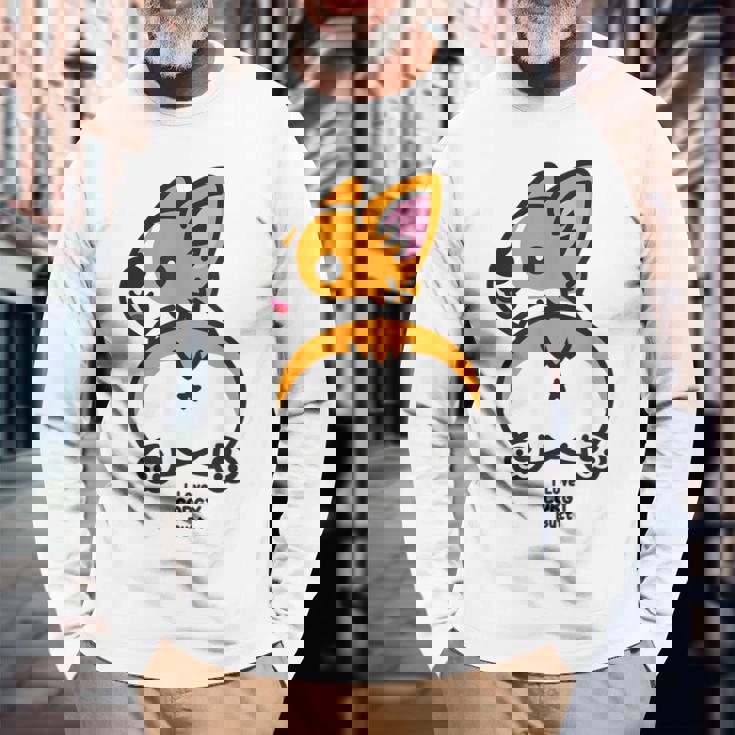 コーギーお尻大好き 長袖Tシャツ 高齢者への贈り物