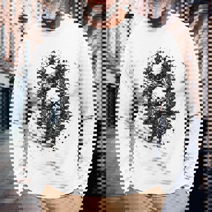ゴシック フローラル アートワーク ゴス 美的 ローズ オルタナティブ フローラル 長袖Tシャツ 高齢者への贈り物