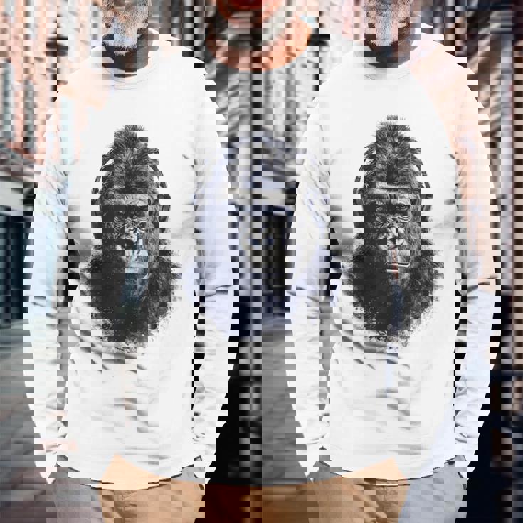 ゴリラ 描画 動物 イラスト 抽象画 アート ゴリラ 長袖Tシャツ 高齢者への贈り物