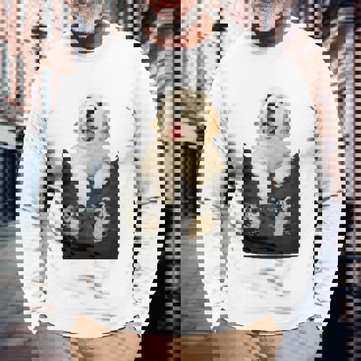 ゴールデンレトリバー ポケットに入った子犬 長袖tシャツ 長袖Tシャツ 高齢者への贈り物