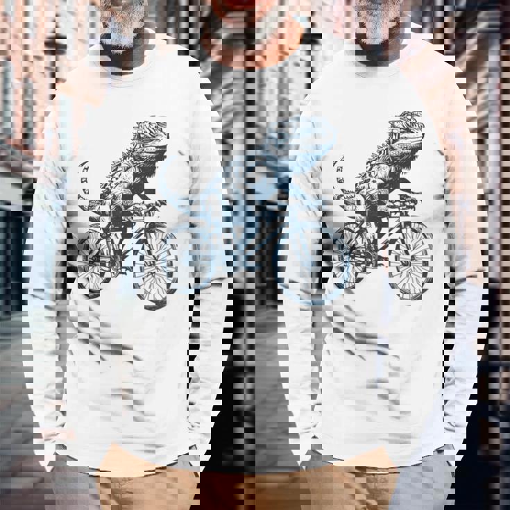 サイクリングトカゲ、爬虫類、爬虫類学、フトアゴヒゲトカゲ 長袖Tシャツ 高齢者への贈り物