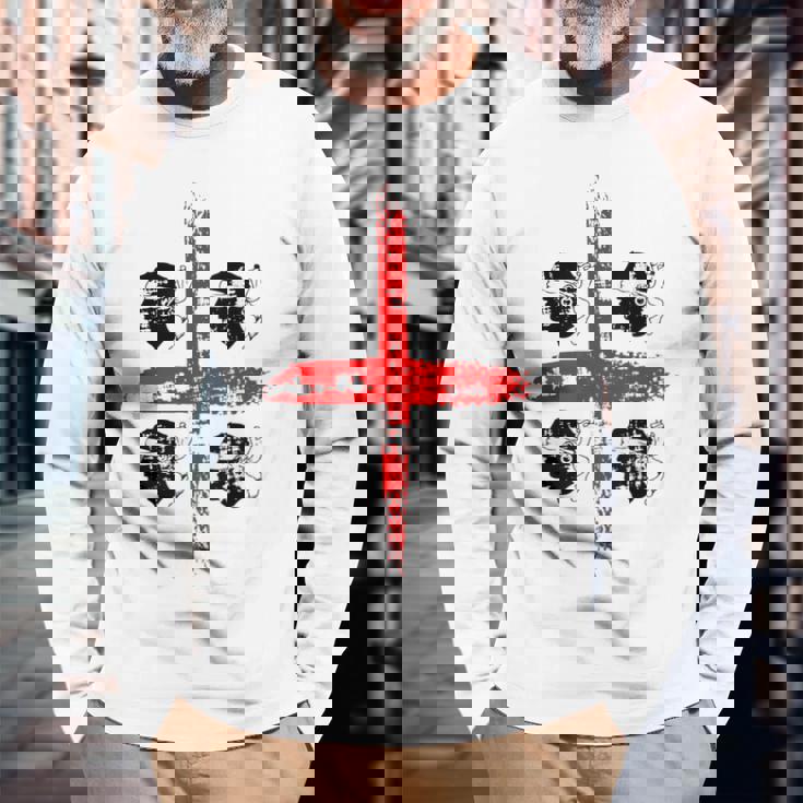 サルディニア国旗イタリア、四つのムーア国旗、グランジアート効果 長袖Tシャツ 高齢者への贈り物