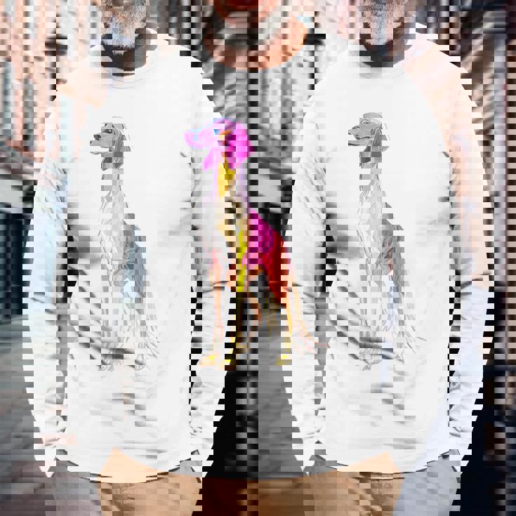 サルーキ 犬 モチーフ ペット 作品 サルーキ 長袖Tシャツ 高齢者への贈り物