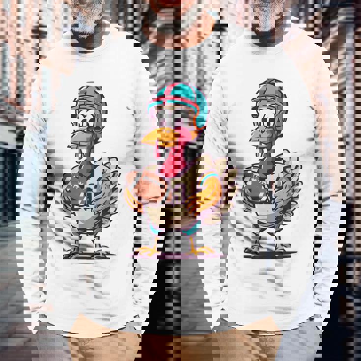 サンクスギビング かわいい七面鳥 アメリカンフットボール ボーイズ キッズ 長袖Tシャツ 高齢者への贈り物