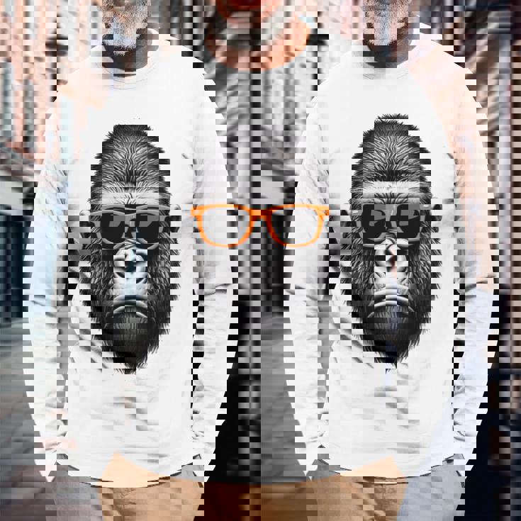 サングラスをかけたクールなゴリラグラフィックアート 長袖tシャツ 長袖Tシャツ 高齢者への贈り物