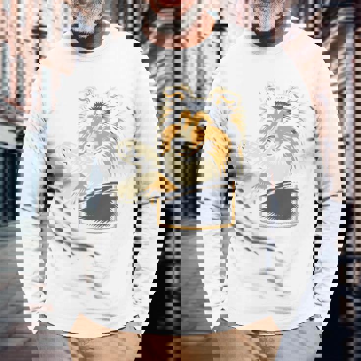 シェルティのグラフィック デザインを覗くかわいいシェットランド ・ シープドッグ 長袖tシャツ 長袖Tシャツ 高齢者への贈り物