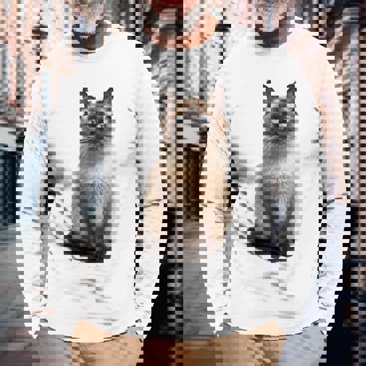 シャム猫 美人 雄大なシャム猫 ラブリーシャム猫 長袖Tシャツ 高齢者への贈り物