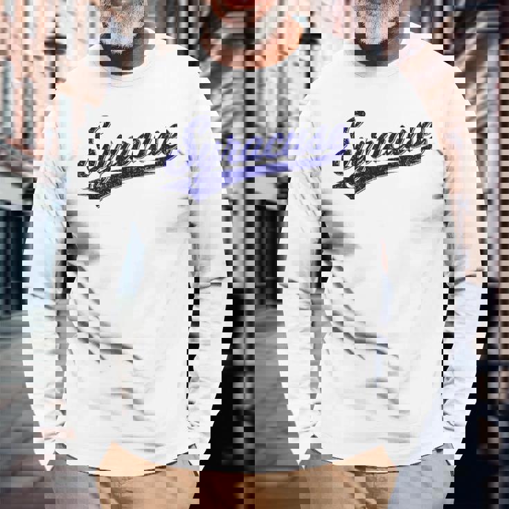 シラキュース ニューヨーク バーシティ スクリプト クラシック スポーツ ジャージスタイル 長袖Tシャツ 高齢者への贈り物