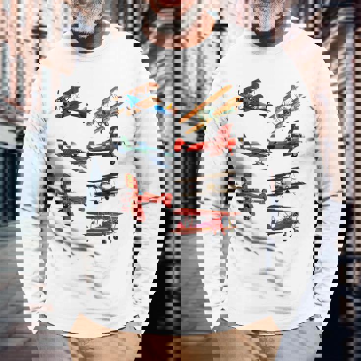 シングルエンジンプロペラ飛行機 長袖Tシャツ 高齢者への贈り物