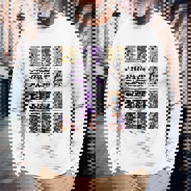 ジェフベック_005_Back Printed 長袖Tシャツ 高齢者への贈り物