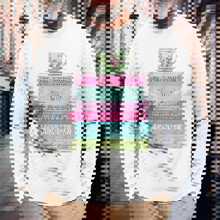 ジェーン・オースティン 本 スタック ティー 文学 文学 長袖Tシャツ 高齢者への贈り物